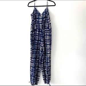 Madewell Faux-Wrap Cami Brushstroke Navy Jumpsuit
